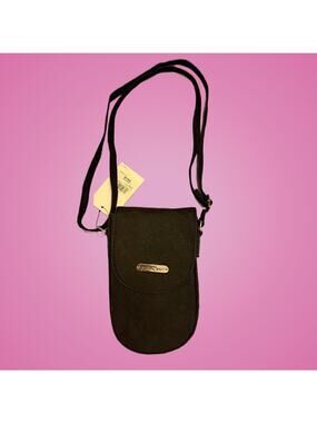 Womens Multisac Small Black Floral Crossbody Bag with Snap Closure